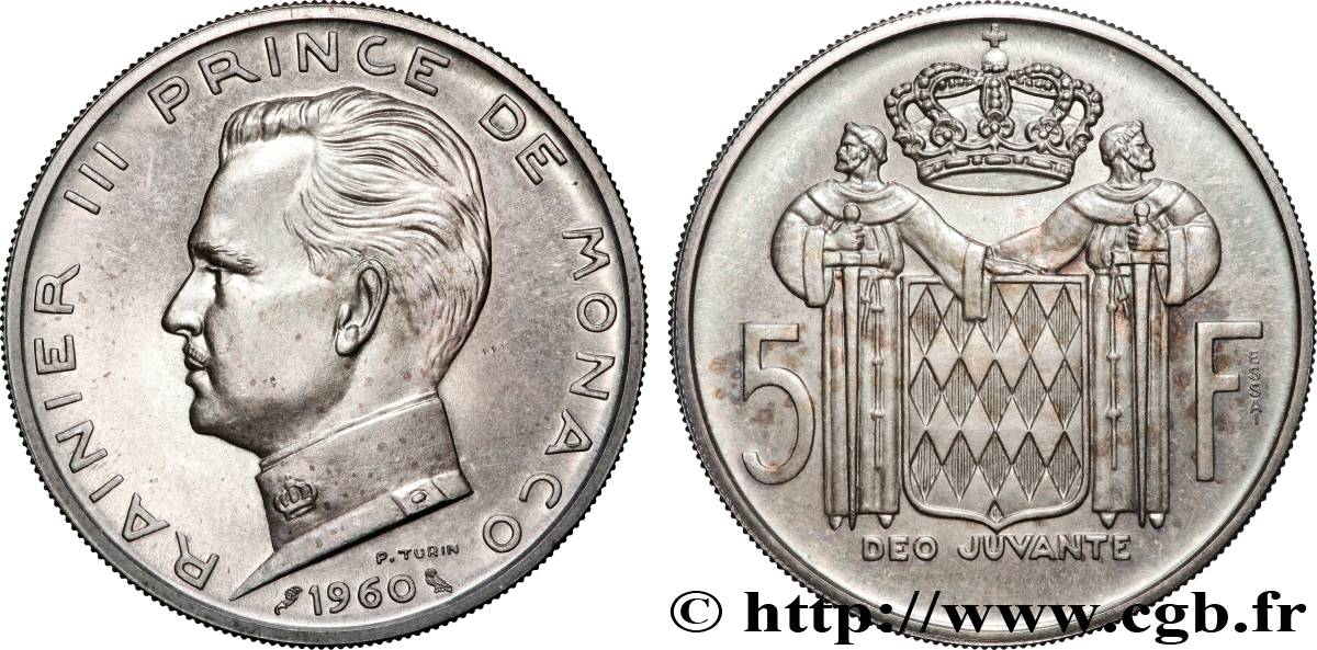 MONACO Essai de 5 Francs en argent Rainier III 1960 Paris SPL 