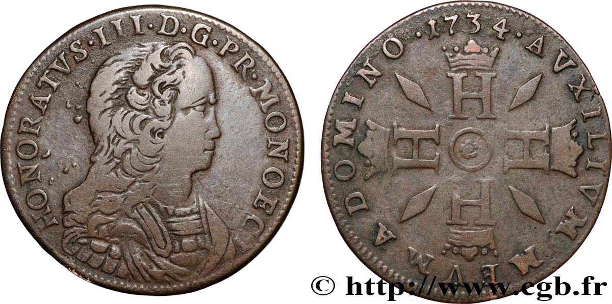 MONACO - PRINCIPAUTÉ DE MONACO - HONORÉ III Pezzetta 1734 Monaco TB+ 