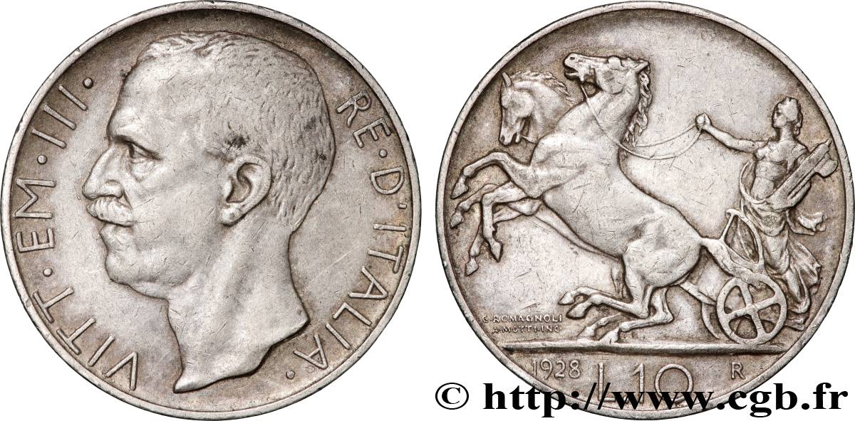 ITALIE - ROYAUME D ITALIE - VICTOR-EMMANUEL III 10 Lire - type tranche *FERT* 1928 Rome TTB 