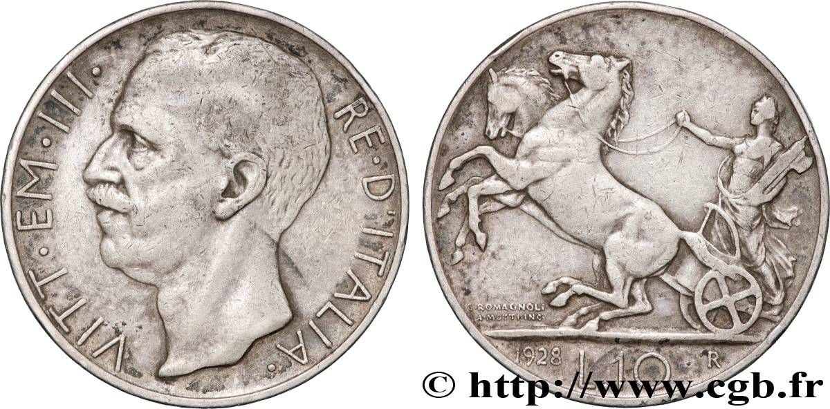 ITALY - KINGDOM OF ITALY - VICTOR-EMMANUEL III 10 Lire - type tranche *FERT* 1928 Rome XF 