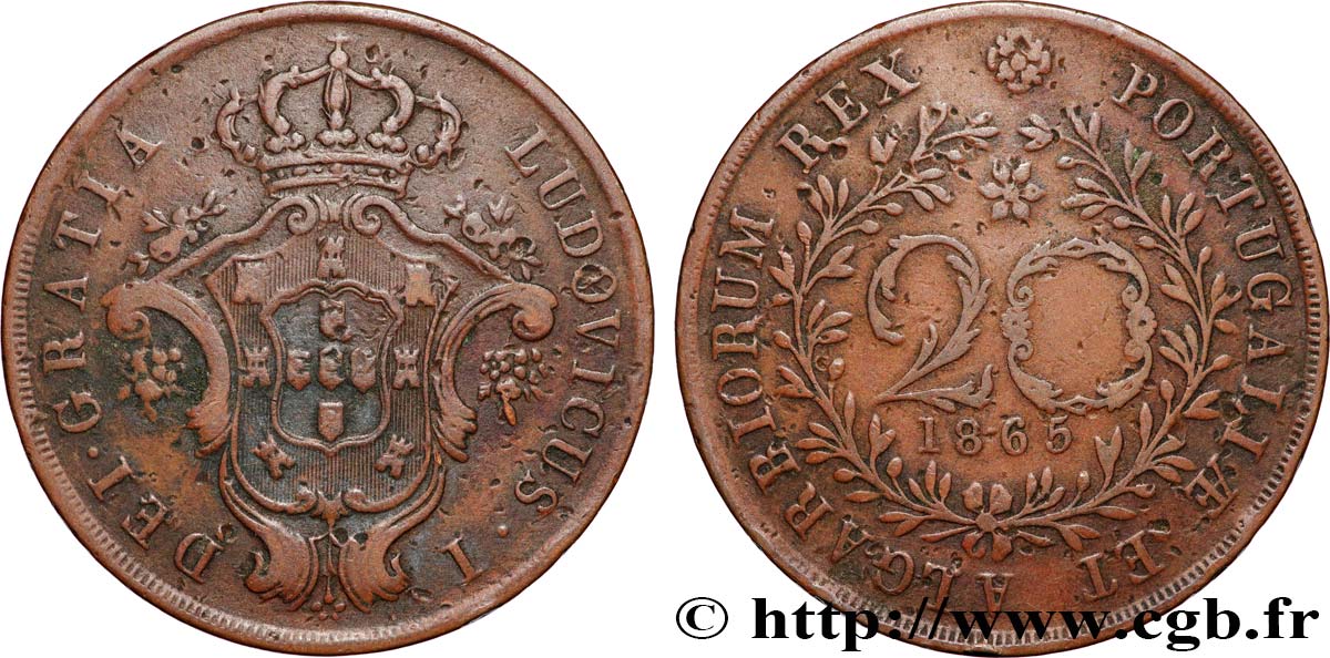 AÇORES 20 Réis Louis Ier 1865  TTB 
