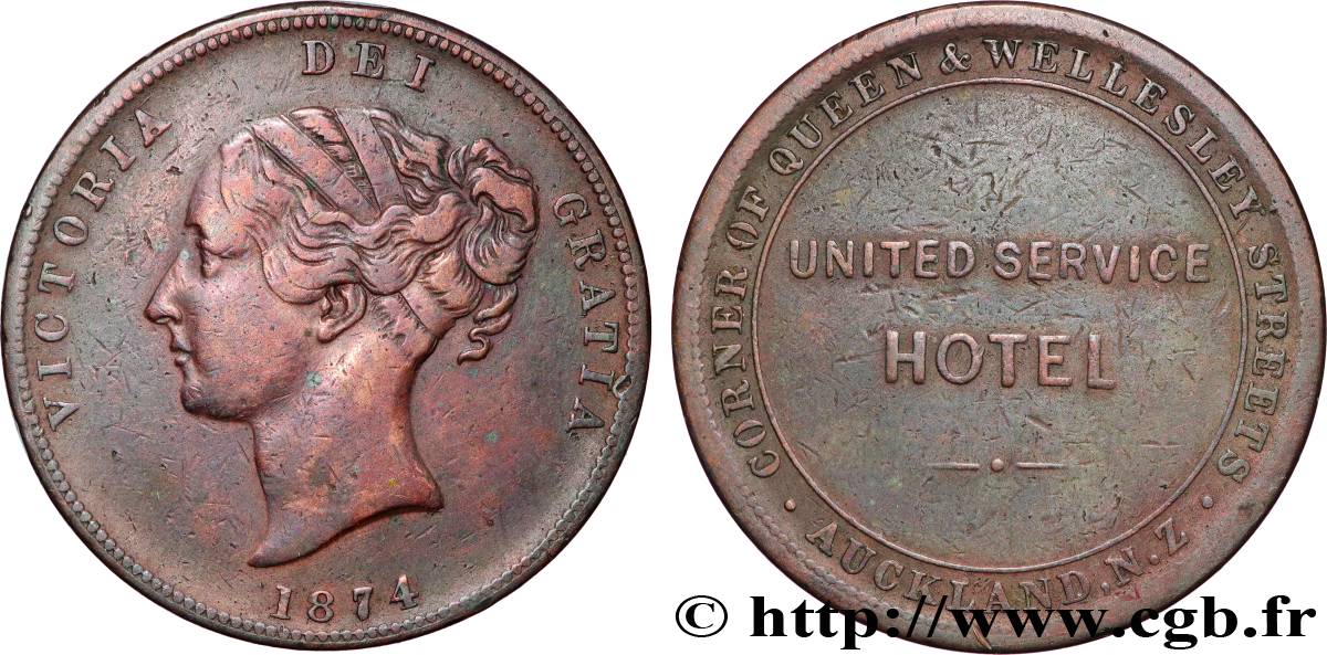 NEW ZEALAND 1 Penny Token 1874  XF 