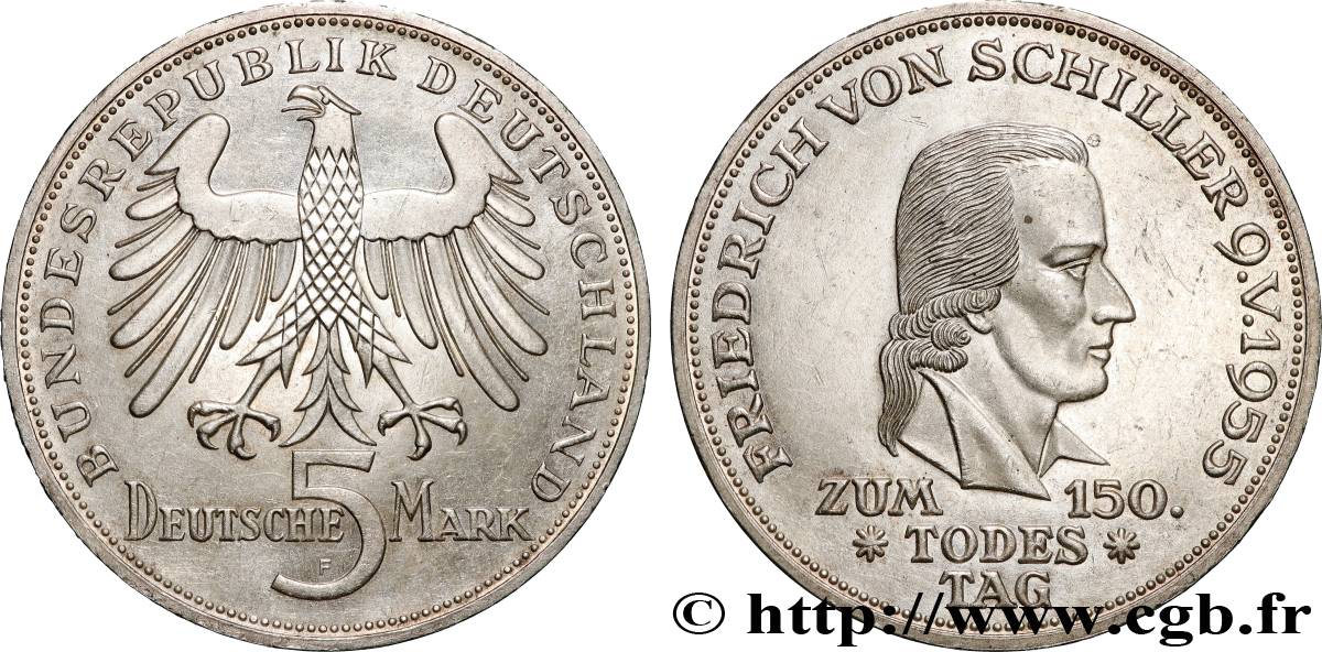 ALLEMAGNE 5 Mark Friedrich von Schiller 1955 Stuttgart SUP 