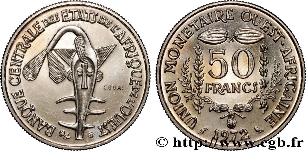 ÉTATS DE L AFRIQUE DE L OUEST (BCEAO) Essai 50 Francs 1972 Paris SPL 