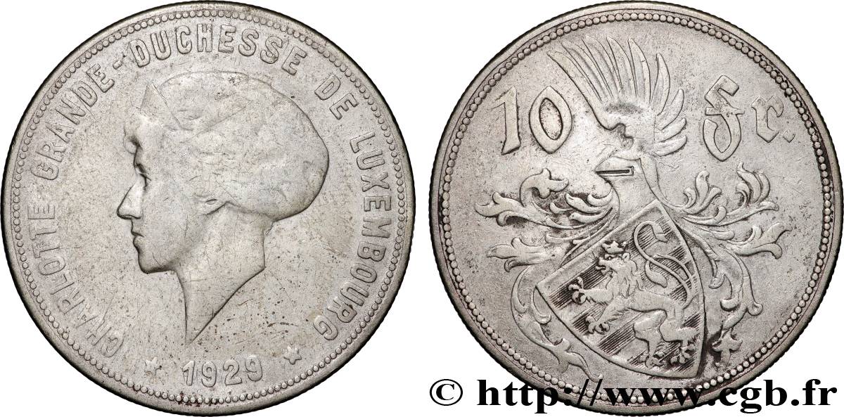 LUXEMBOURG 10 Francs Grande-Duchesse Charlotte 1929  TB+ 
