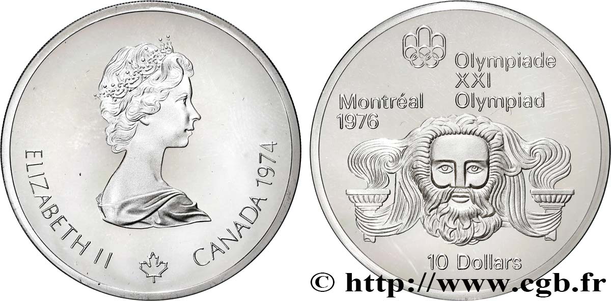 KANADA 10 Dollars Proof JO Montréal 1976 tête de Zeus / Elisabeth II 1974 Ottawa ST 