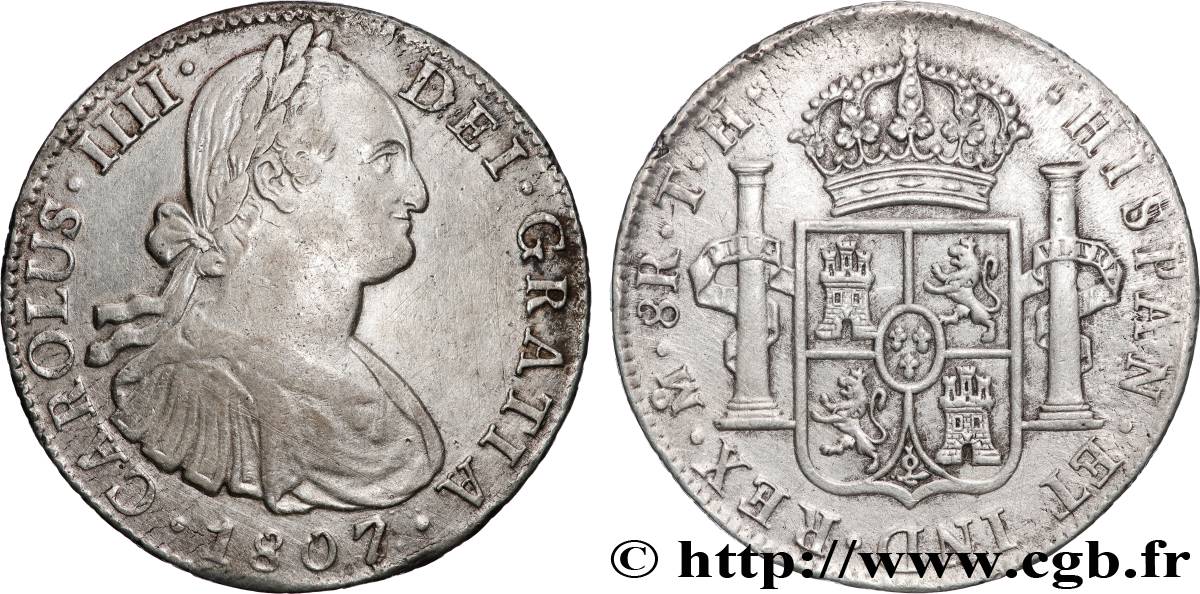 MEXICO - CHARLES IV 8 Reales  1807 Mexico XF 