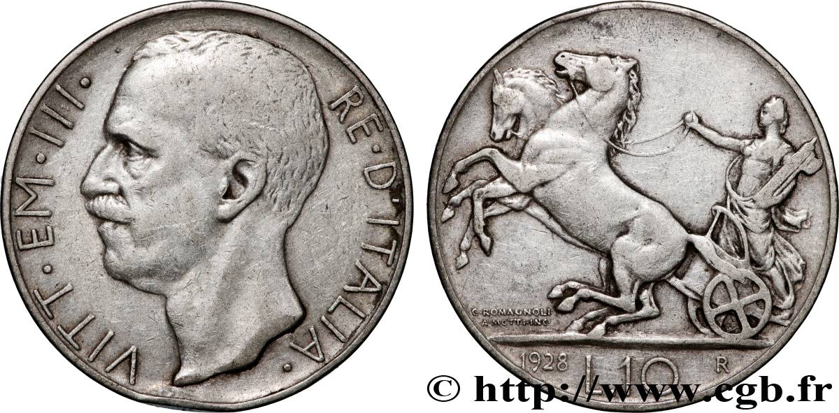 ITALY - KINGDOM OF ITALY - VICTOR-EMMANUEL III 10 Lire - type tranche *FERT* 1928 Rome XF 