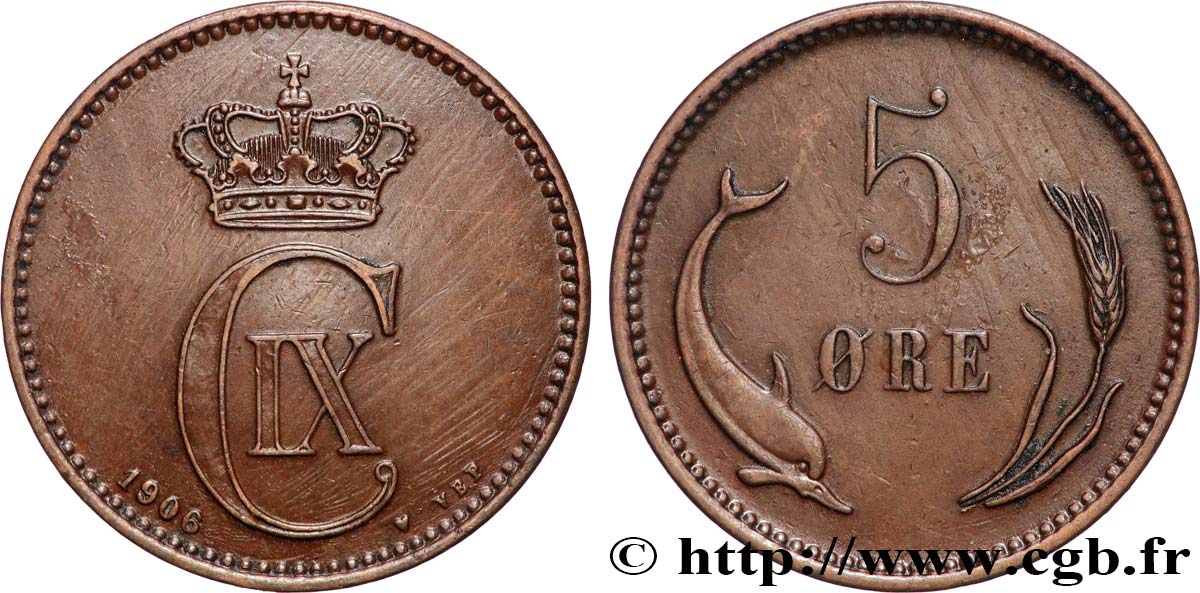 DÄNEMARK 5 Ore Christian IX 1906 Copenhague VZ 