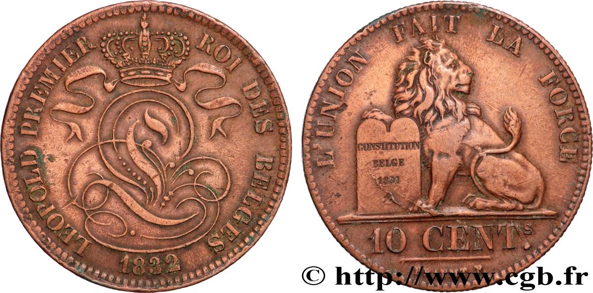 BELGIUM 10 Centimes Léopold Ier 1832 Bruxelles AU 