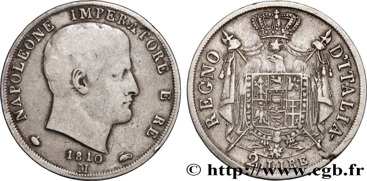 ITALIE - ROYAUME D ITALIE - NAPOLÉON Ier 2 Lire 1810 Milan TB+ 