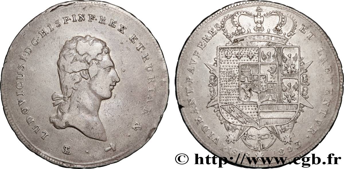 KINGDOM OF ETRURIA - LOUIS I Francescone ou scudo 3e type 1803 Florence XF 