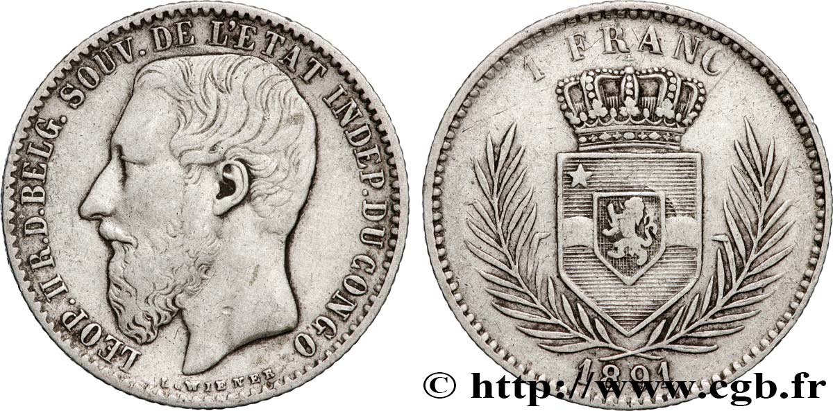 BELGIEN - KONGO-FREISTAAT 1 Franc Léopold II 1891  SS 