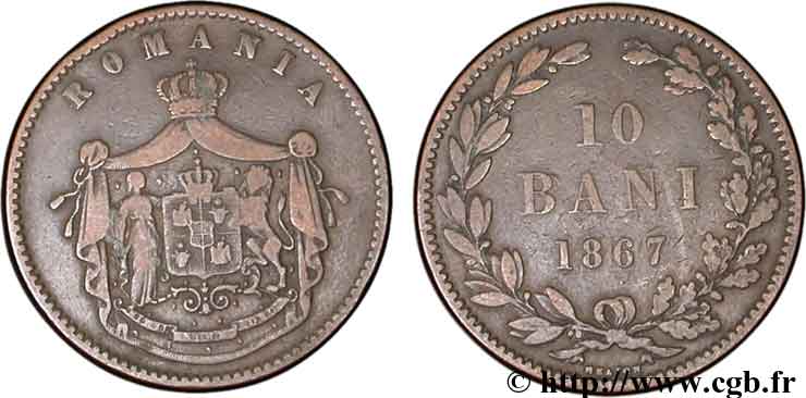 ROMANIA 10 Bani 1867 Heaton XF 