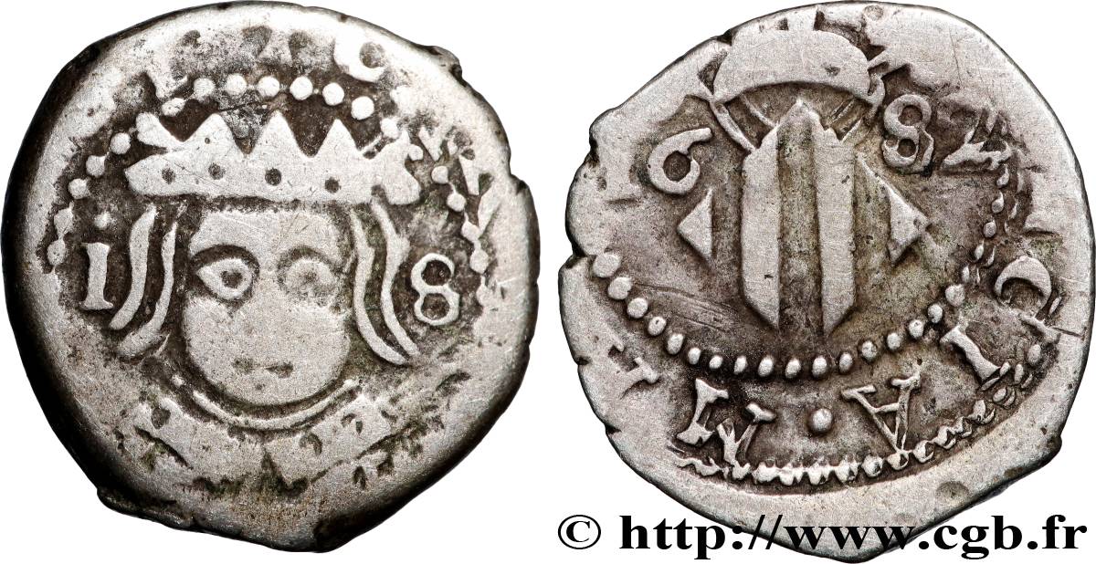 SPAIN - KINGDOM OF SPAIN - CARLOS II Dieciocheno ou croat 1682 Valence XF 