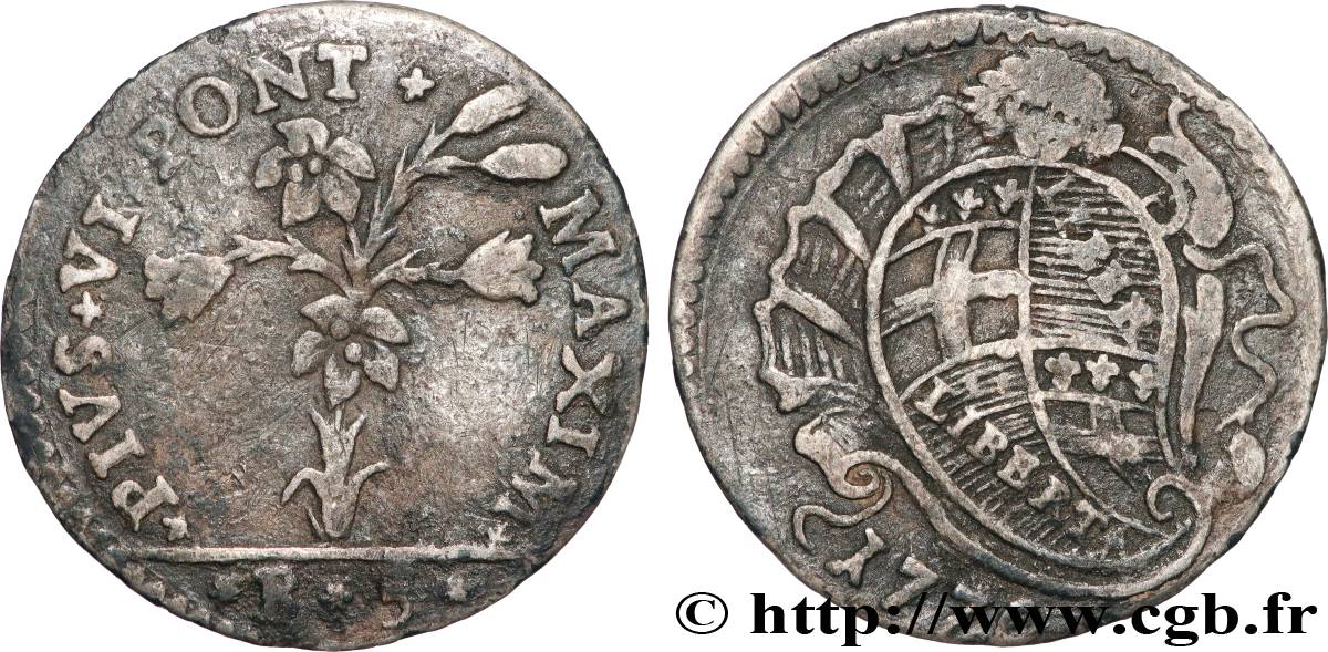 ITALIE - ÉTATS DU PAPE - PIE VI (Jean-Ange Braschi) 5 Bolognini  1779 Bologne TTB 