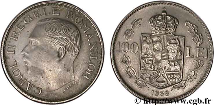 ROMANIA 100 Lei Charles II 1938  q.SPL 