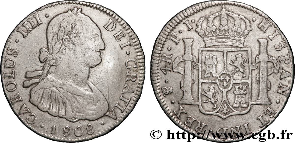 BOLIVIA 4 Reales Charles IV d’Espagne 1808 Potosi BB 