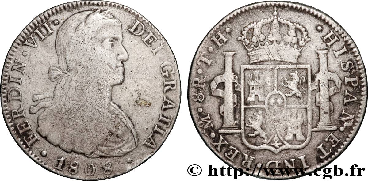 MEXIQUE 8 Reales Ferdinand VII / emblème TH 1808 Mexico TB+ 