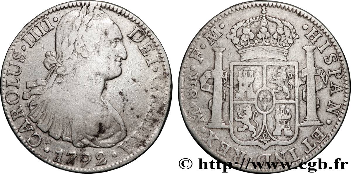MEXIQUE - CHARLES IV 8 Reales 1792 Mexico TB+/TTB 