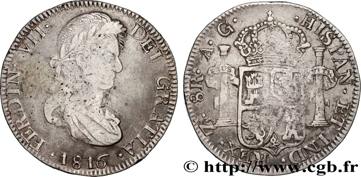 MEXIQUE 8 Reales Ferdinand VII d’Espagne 1817 Zacatecas TB+ 