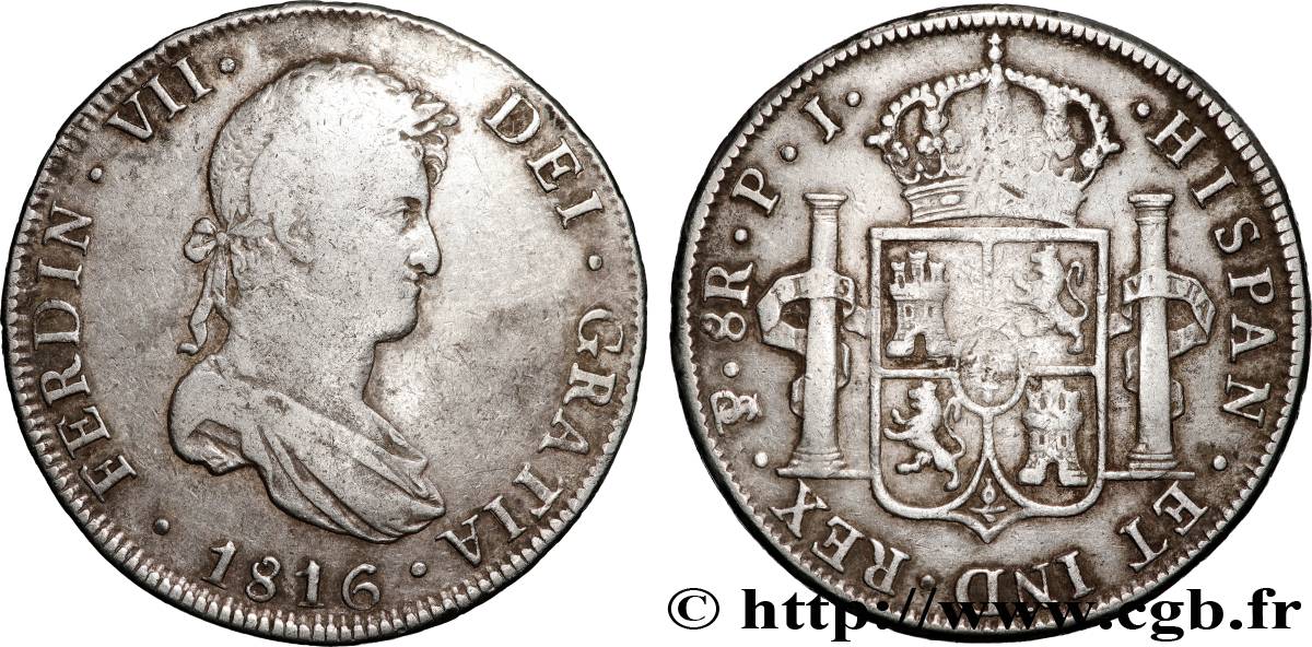 BOLIVIE 8 Reales Ferdinand VII d’Espagne 1816 Potosi TB+ 