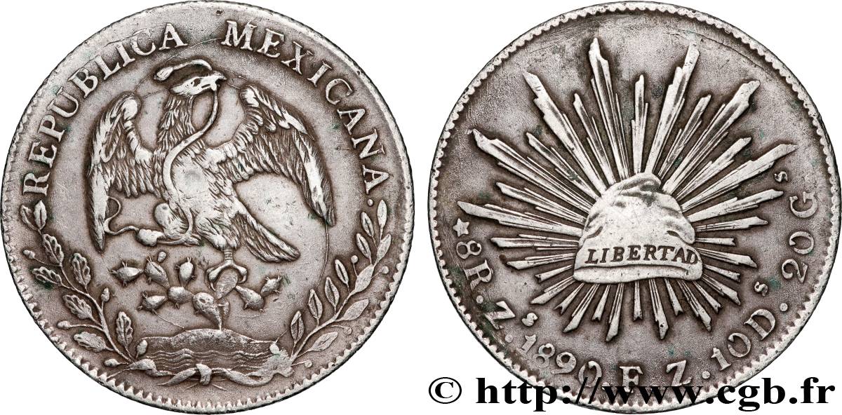 MEXIQUE 8 Reales Aigle 1890 Zacatecas TTB+ 
