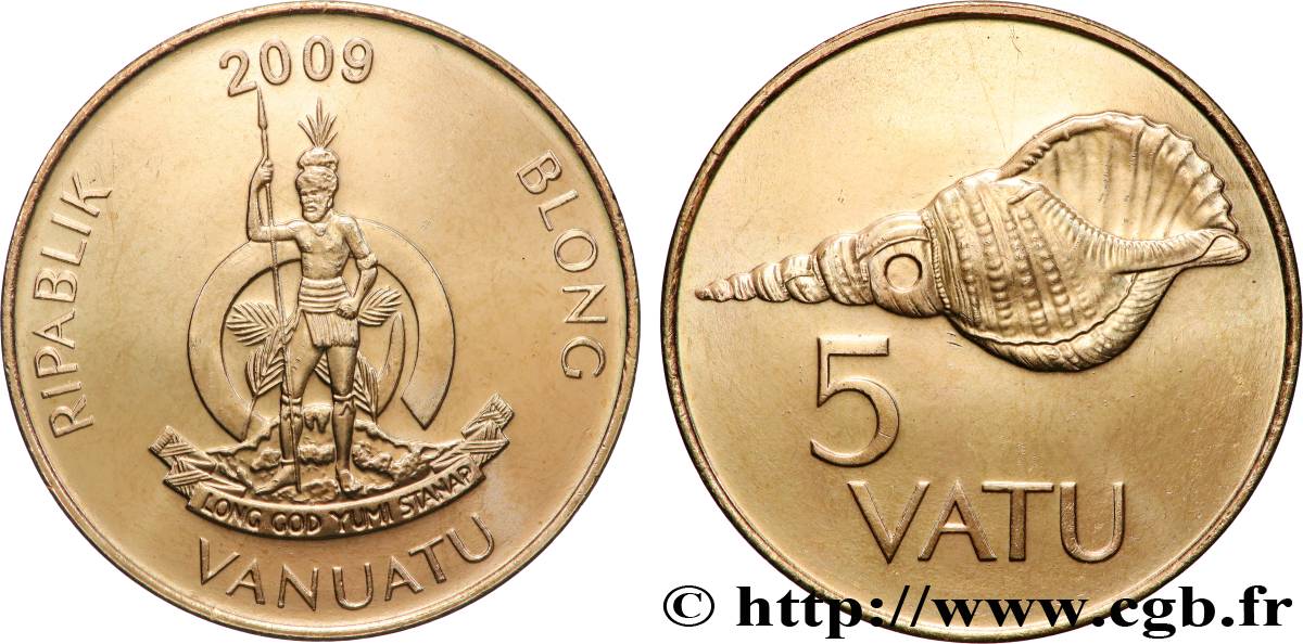 VANUATU 5 Vatu emblème national / coquillage 2009 Canberra SC 