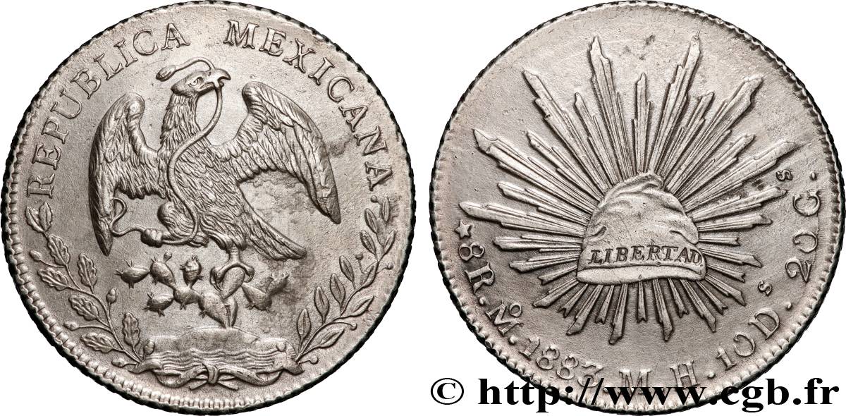 MEXIQUE 8 Reales Aigle / bonnet phrygien sur soleil 1883 Mexico - M° TTB+ 