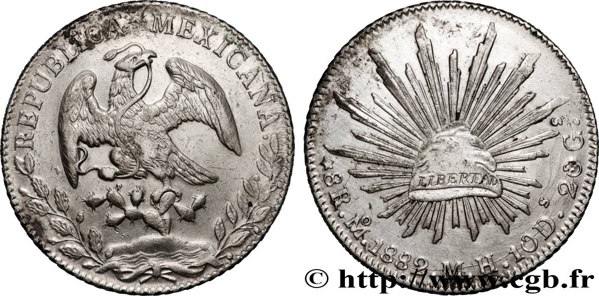 MEXIQUE 8 Reales Aigle / bonnet phrygien sur soleil 1882 Mexico - M° TTB+ 