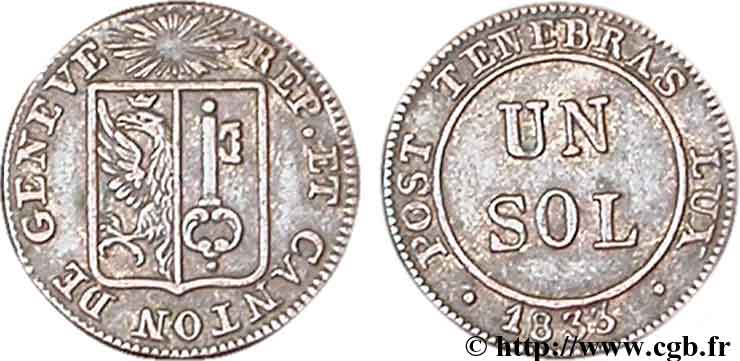 SWITZERLAND - REPUBLIC OF GENEVA 1 Sol 1833  XF 