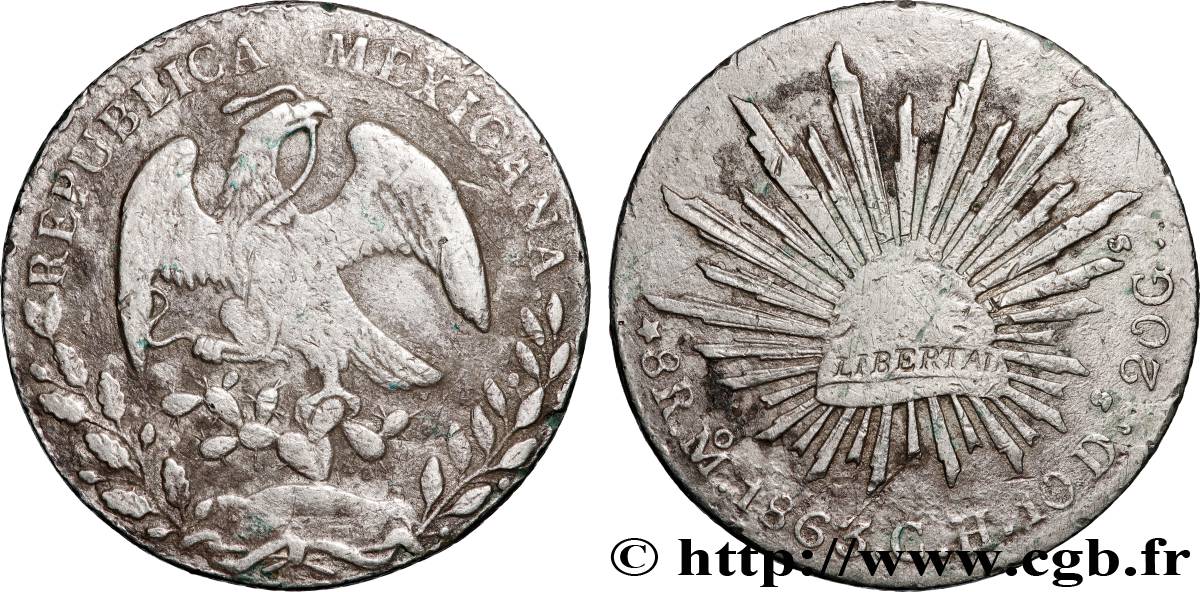 MEXIQUE 8 Reales avec contremarques 1863 Mexico TB+ 