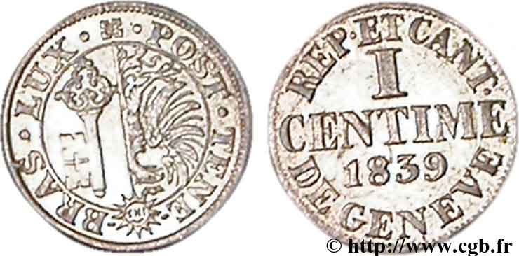 SVIZZERA - REPUBBLICA DE GINEVRA 1 Centime 1839  MS 