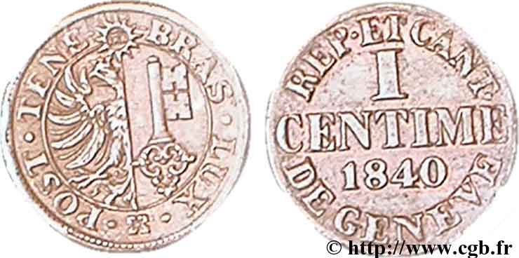 SUISA - REPUBLICA DE GINEBRA 1 Centime - Canton de Genève 1840  EBC 
