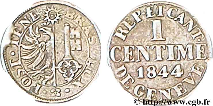 SCHWEIZ - REPUBLIK GENF 1 Centime - Canton de Genève 1844  SS 