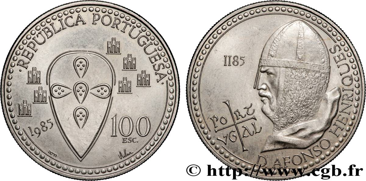 PORTUGAL 100 Escudos 800e anniversaire de la mort du roi Alfonso Henriques 1985 Lisbonne AU 