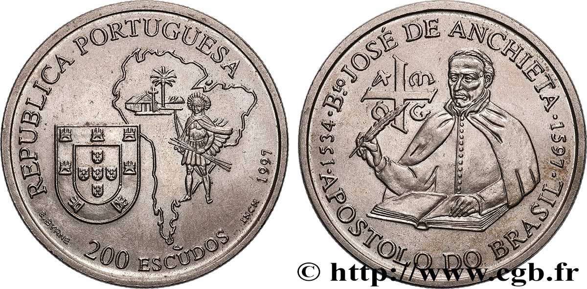 PORTUGAL 200 Escudos Jésuite José de Anchieta 1997 Lisbonne SUP 