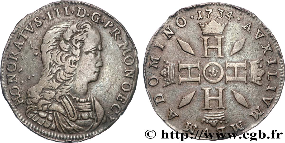 MONACO - PRINCIPALITY OF MONACO - HONORE III Pezzetta 1734 Monaco VF 