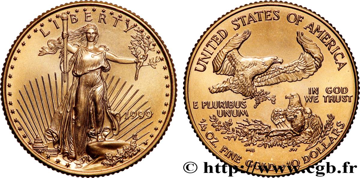 ÉTATS-UNIS D AMÉRIQUE 10 Dollars or (1/4 once) Liberty 1999 Philadelphie MS 