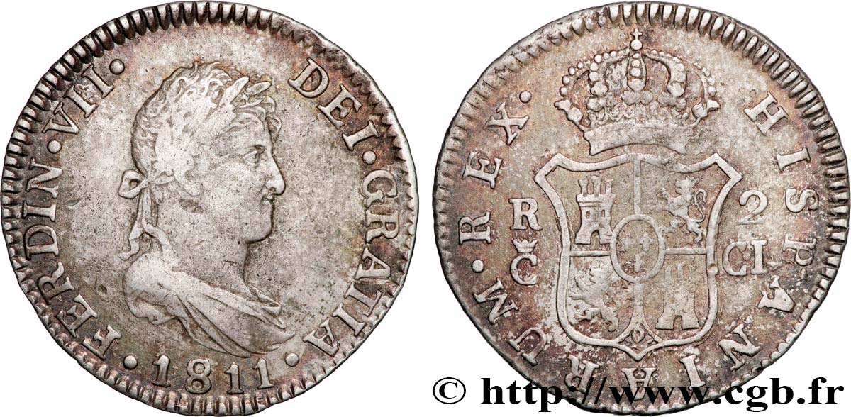 SPAIN - KINGDOM OF SPAIN - FERDINAND VII 2 Reales 1811 Cadix VF 