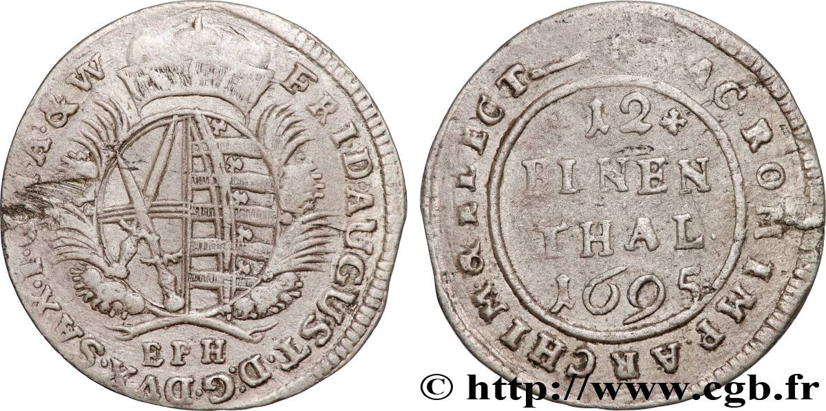 ALLEMAGNE - SAXE 1/12 Thaler au nom de Frédéric Auguste Ier 1695 Chemnitz TB+ 
