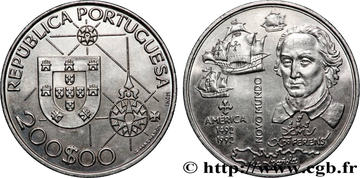PORTUGAL 200 Escudos 500e anniversaire découverte de l’Amérique, Colomb et ses navires 1992 Lisbonne SUP 