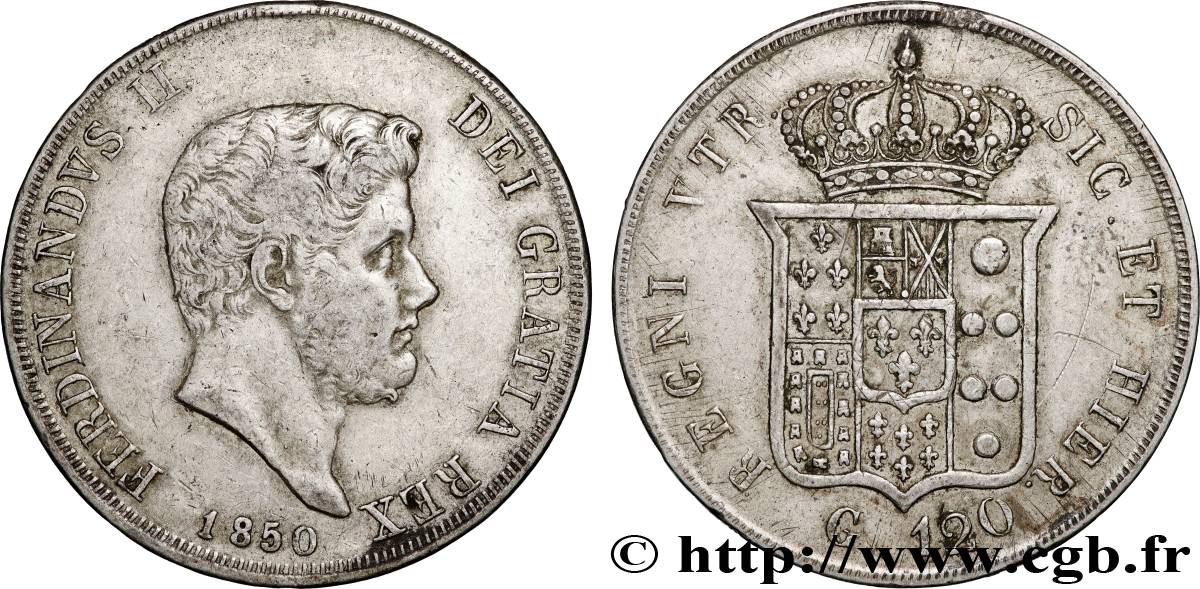 ITALIE - ROYAUME DES DEUX-SICILES - FERDINAND II 120 Grana  1850 Naples TTB 