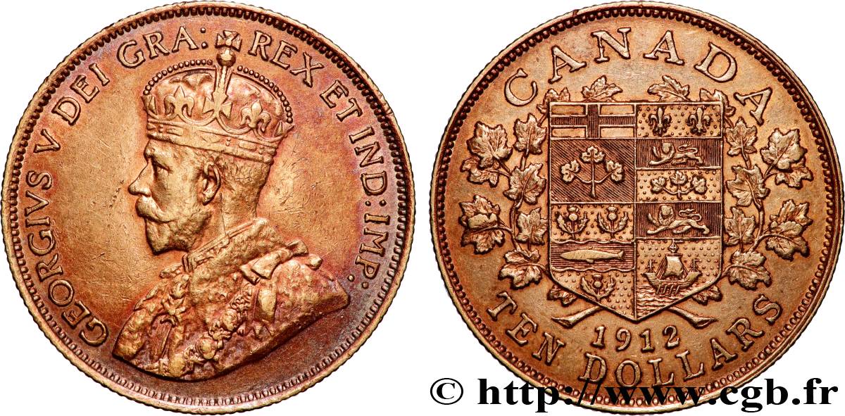 CANADA 10 Dollars or Georges V 1912 Ottawa AU 