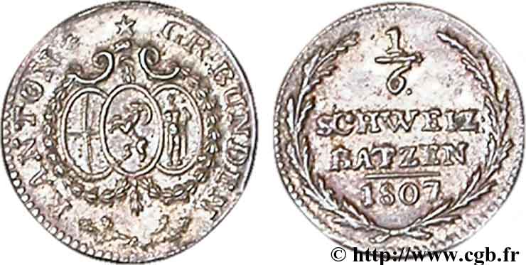 SWITZERLAND - cantons coinage 1/6 Batzen - Canton de Graubunden 1809  MS 