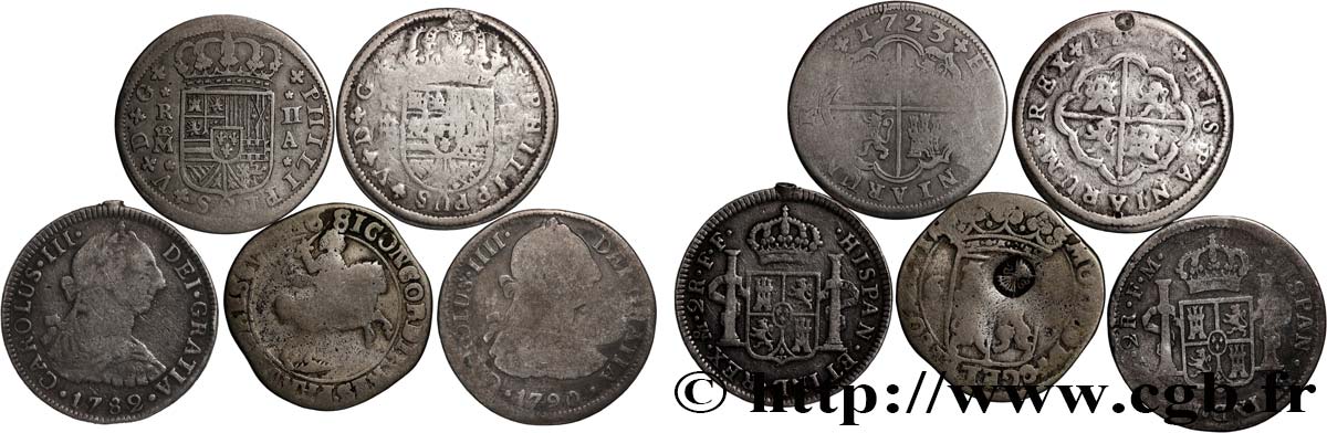 LOTS Lot de 5 pièces (4 x 2 reales + 6 stuivers contremarqué) Années diverses Atelier Divers VF 