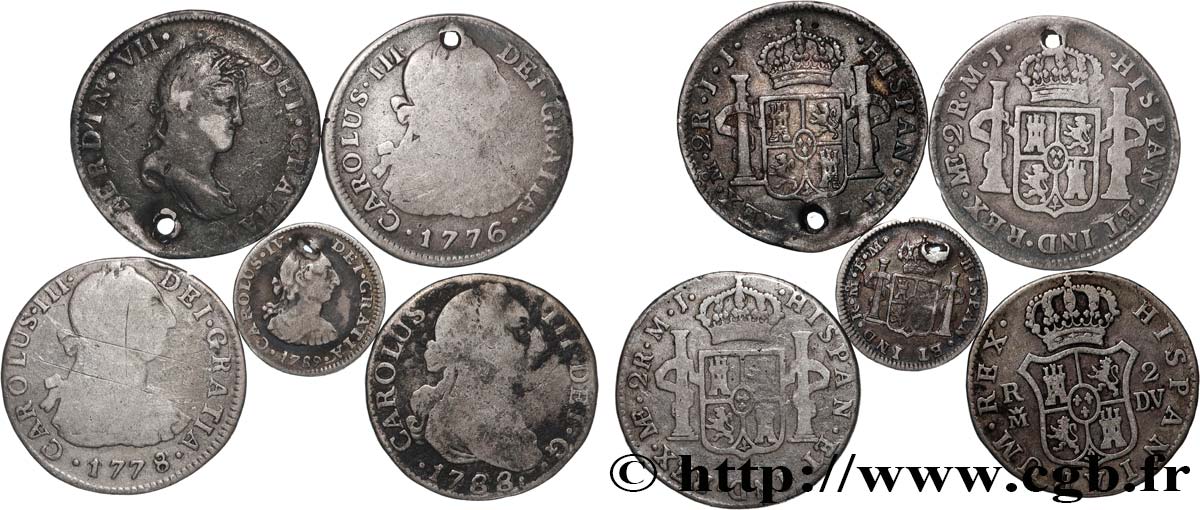 LOTS Lot de 5 pièces (4 x 2 reales + 1/2 Real) Années diverses Atelier Divers TB 