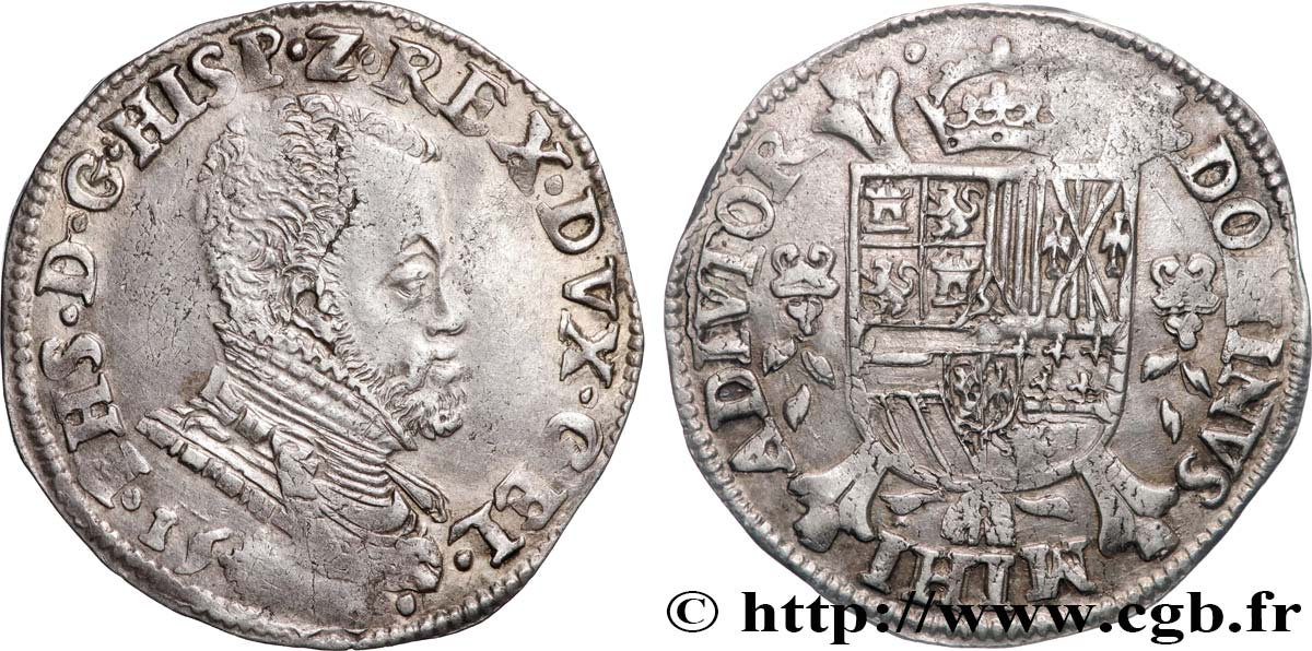 PAYS-BAS ESPAGNOLS - DUCHÉ DE GUELDRE - PHILIPPE II Cinquième d écu Philippe 15[??] Nimègue TTB 