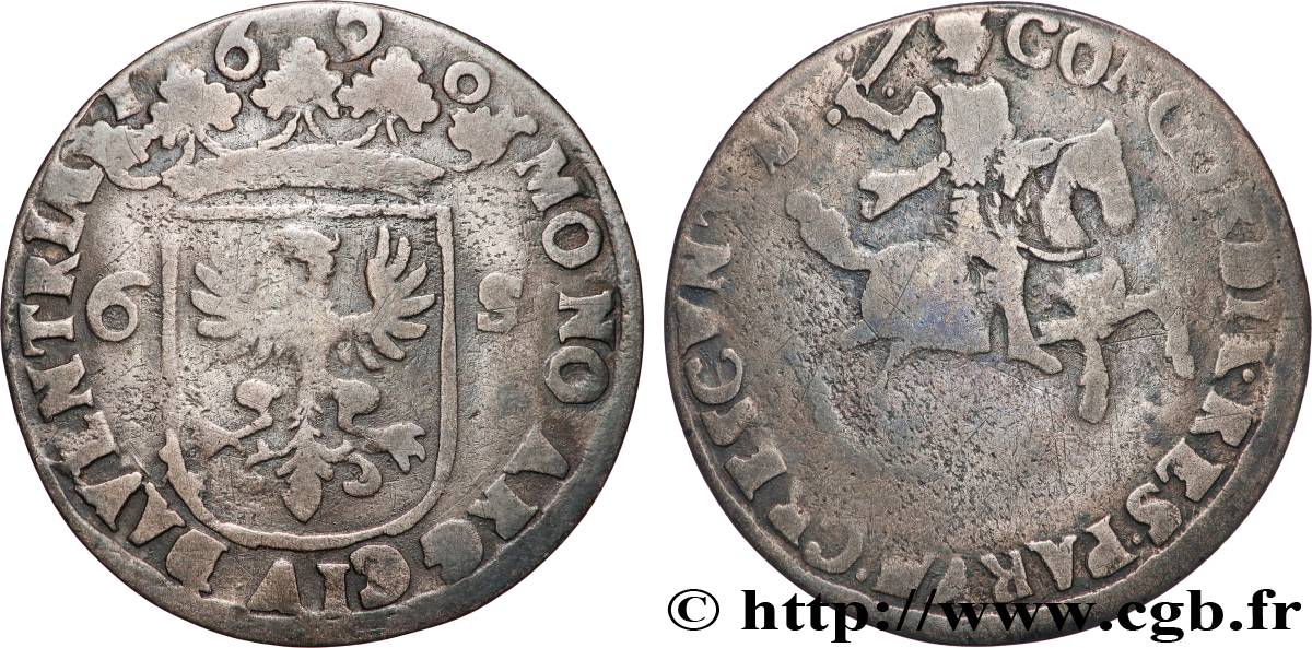 NETHERLANDS - UNITED PROVINCES 6 Stuivers ville de Deventer 1690  VF 