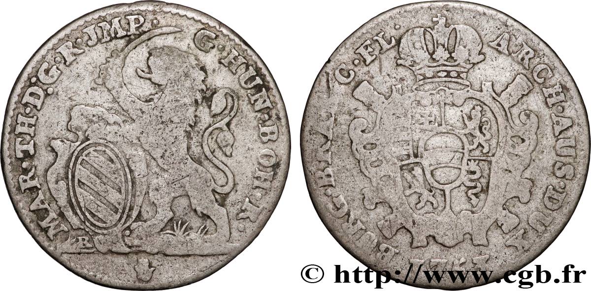 BELGIQUE - PAYS-BAS AUTRICHIENS 1 Escalin au lion 1753 Anvers TB+ 